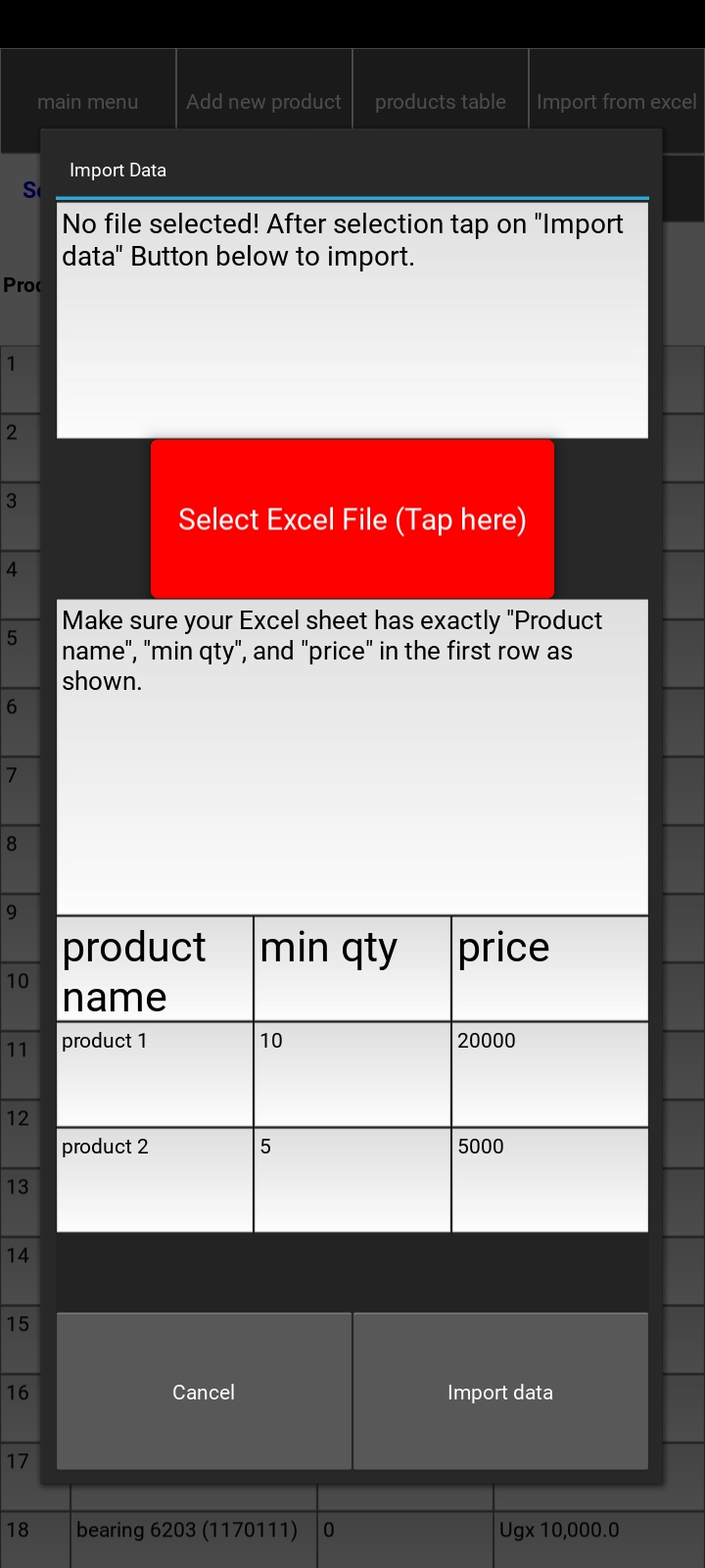 import from excel