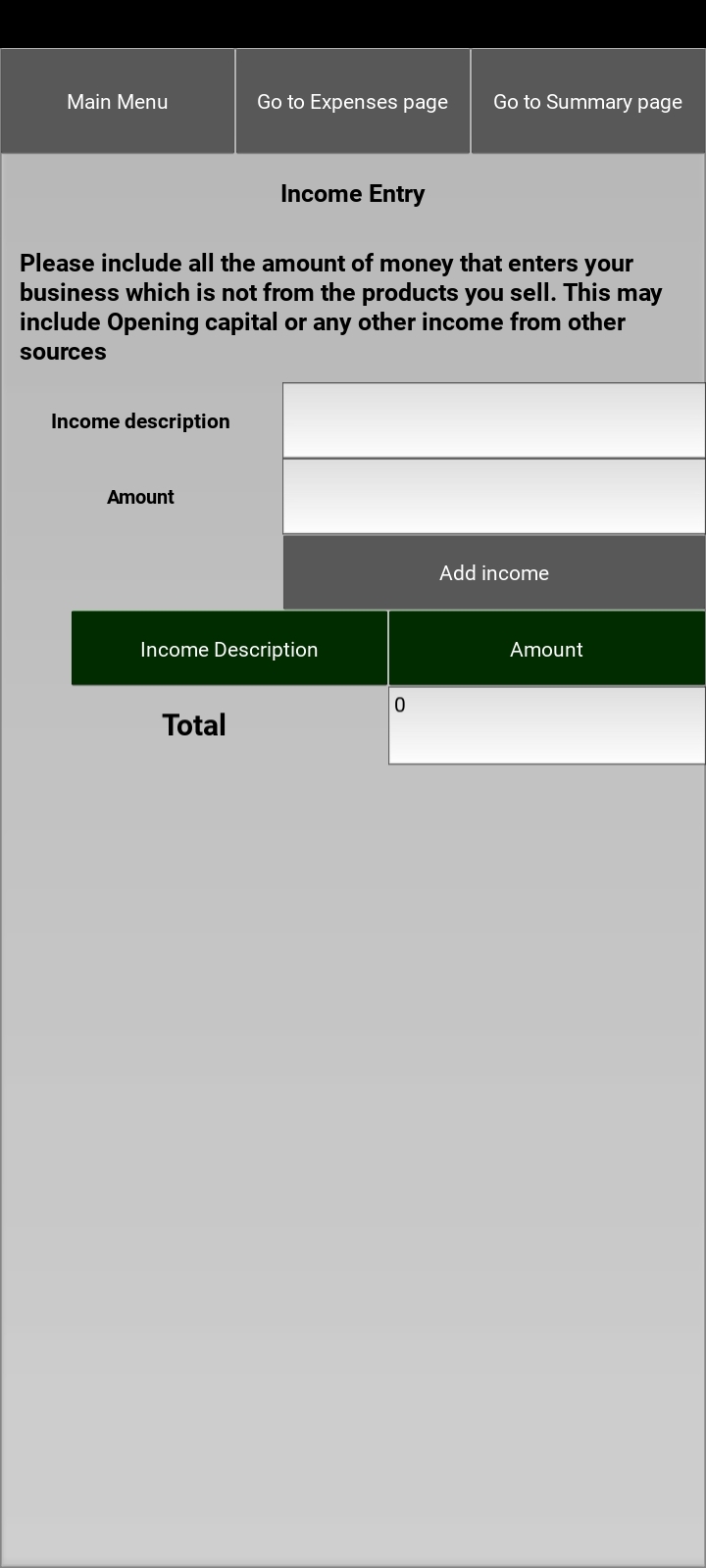 Income entry